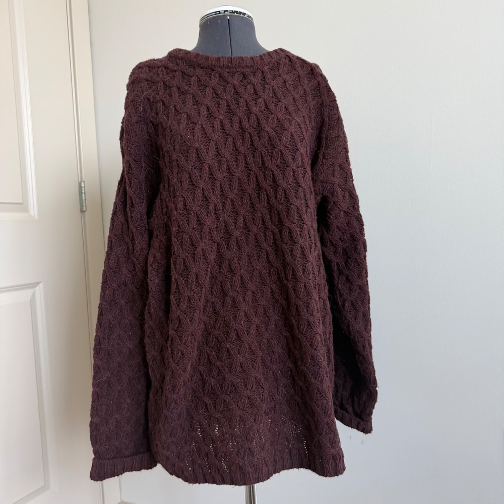 Vintage Snowshoe Thompson Maroon Cable Knit Wool‎ Sweater Size Large
